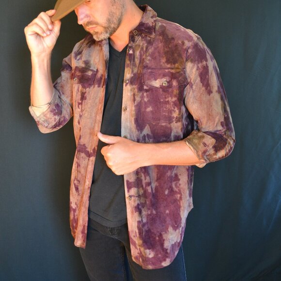 Ralph Lauren brown suede leather shirt jacket medium large XL unisex cowboy dyed - Picture 3 of 8